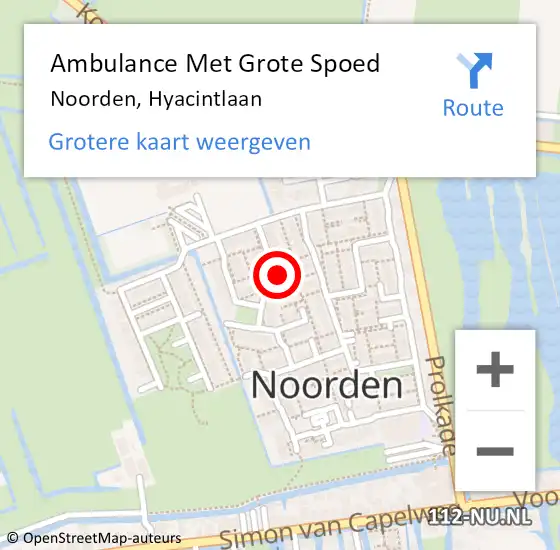 Locatie op kaart van de 112 melding: Ambulance Met Grote Spoed Naar Noorden, Hyacintlaan op 4 juli 2016 02:38