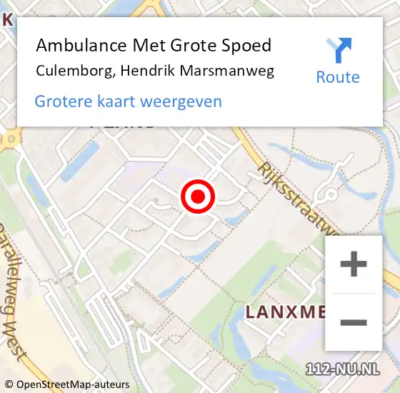 Locatie op kaart van de 112 melding: Ambulance Met Grote Spoed Naar Culemborg, Hendrik Marsmanweg op 4 juli 2016 02:53