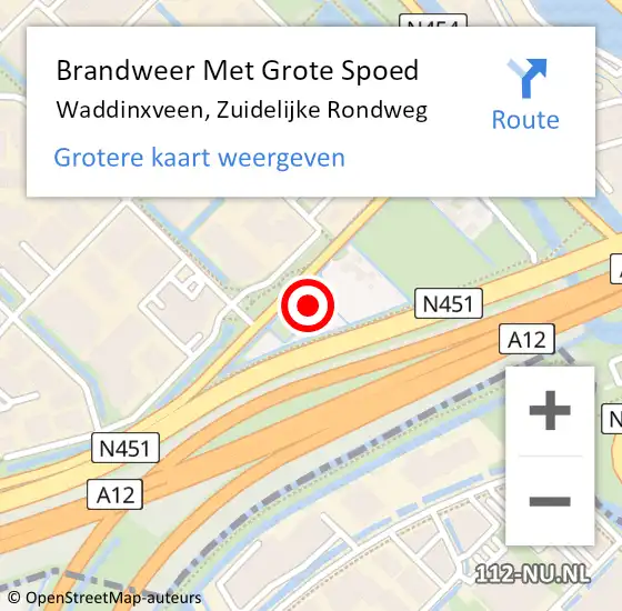 Locatie op kaart van de 112 melding: Brandweer Met Grote Spoed Naar Waddinxveen, Zuidelijke Rondweg op 4 juli 2016 04:54