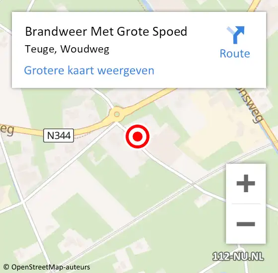 Locatie op kaart van de 112 melding: Brandweer Met Grote Spoed Naar Teuge, Woudweg op 4 juli 2016 07:57