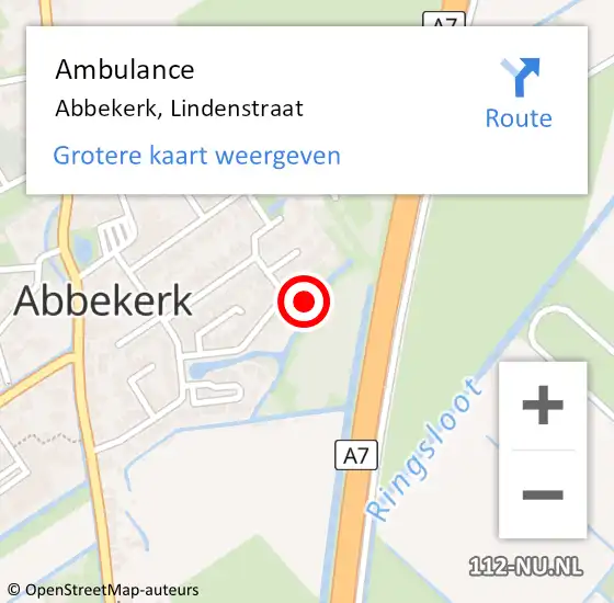 Locatie op kaart van de 112 melding: Ambulance Abbekerk, Lindenstraat op 4 juli 2016 08:55