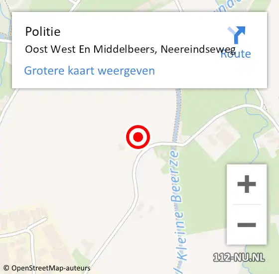 Locatie op kaart van de 112 melding: Politie Oost West En Middelbeers, Neereindseweg op 4 juli 2016 09:51