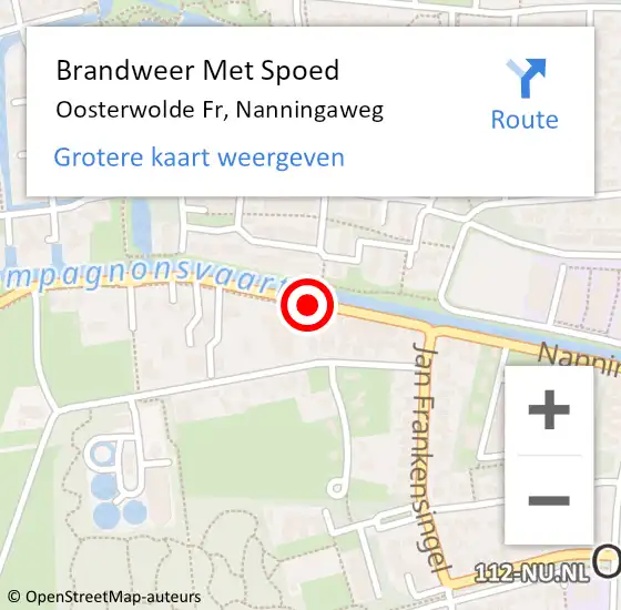 Locatie op kaart van de 112 melding: Brandweer Met Spoed Naar Oosterwolde Fr, Nanningaweg op 4 juli 2016 10:48