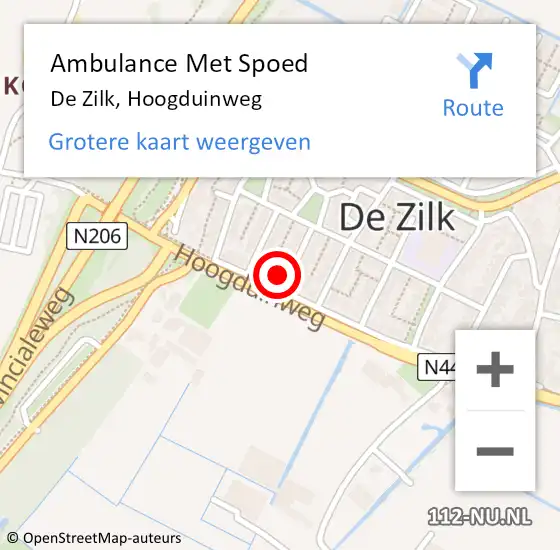 Locatie op kaart van de 112 melding: Ambulance Met Spoed Naar De Zilk, Hoogduinweg op 4 juli 2016 11:01