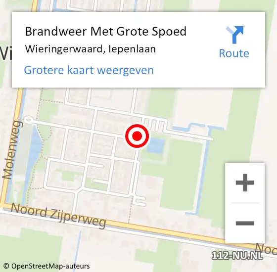 Locatie op kaart van de 112 melding: Brandweer Met Grote Spoed Naar Wieringerwaard, Iepenlaan op 4 juli 2016 12:25