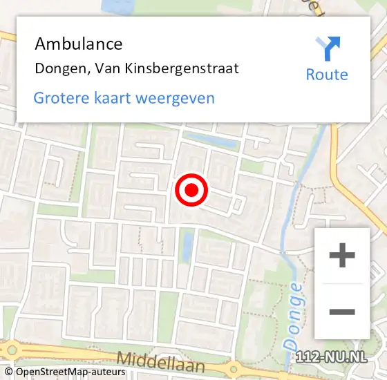 Locatie op kaart van de 112 melding: Ambulance Dongen, Van Kinsbergenstraat op 4 juli 2016 13:03