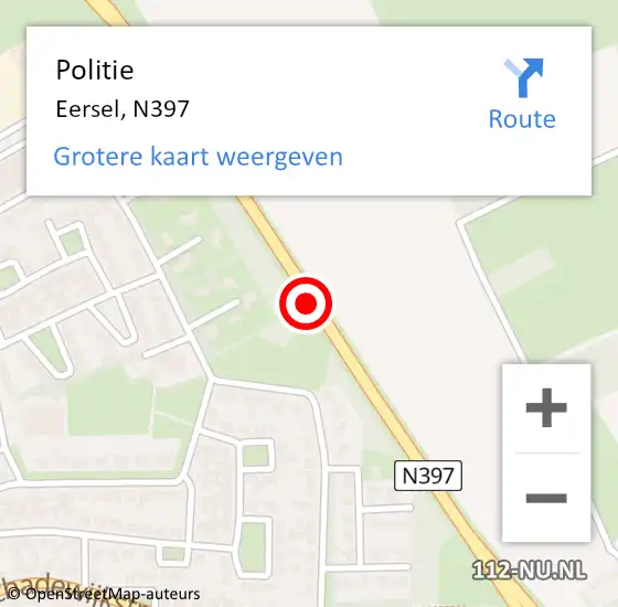 Locatie op kaart van de 112 melding: Politie Eersel, N397 op 4 juli 2016 13:38