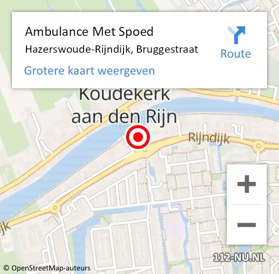 Locatie op kaart van de 112 melding: Ambulance Met Spoed Naar Hazerswoude Rijndijk, Bruggestraat op 4 juli 2016 14:12