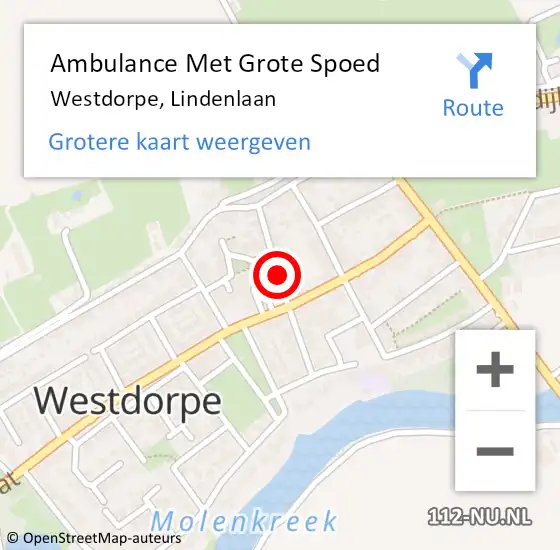 Locatie op kaart van de 112 melding: Ambulance Met Grote Spoed Naar Westdorpe, Lindenlaan op 4 juli 2016 14:32