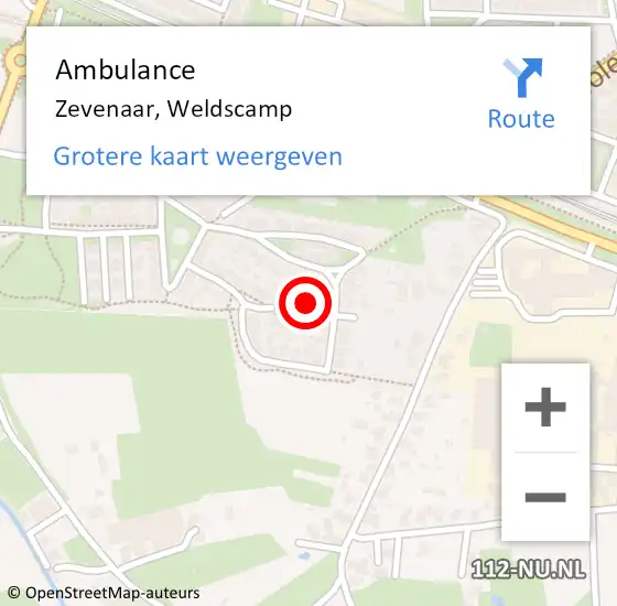 Locatie op kaart van de 112 melding: Ambulance Zevenaar, Weldscamp op 4 juli 2016 14:48