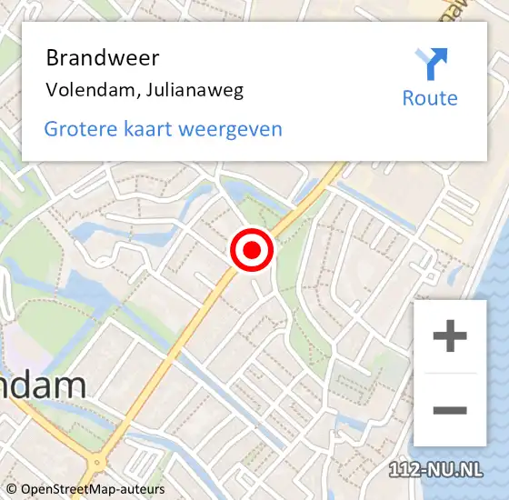 Locatie op kaart van de 112 melding: Brandweer Volendam, Julianaweg op 4 juli 2016 15:38