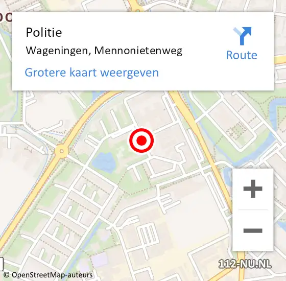 Locatie op kaart van de 112 melding: Politie Wageningen, Mennonietenweg op 4 juli 2016 15:40