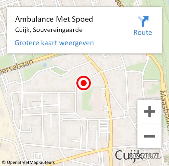 Locatie op kaart van de 112 melding: Ambulance Met Spoed Naar Cuijk, Souvereingaarde op 4 juli 2016 15:42