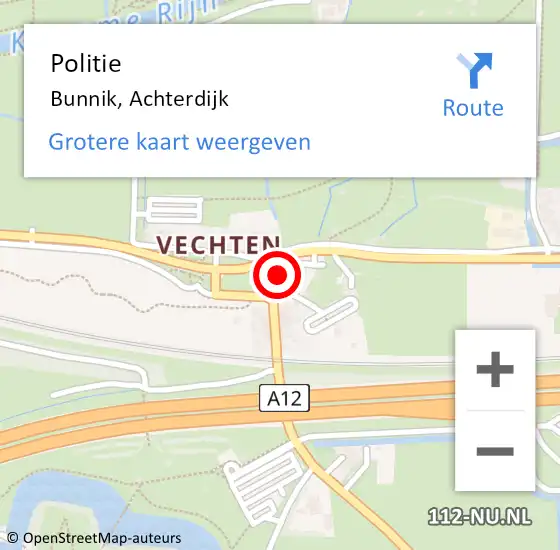 Locatie op kaart van de 112 melding: Politie Bunnik, Achterdijk op 4 juli 2016 16:05