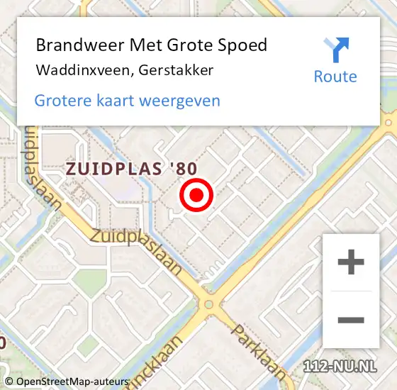 Locatie op kaart van de 112 melding: Brandweer Met Grote Spoed Naar Waddinxveen, Gerstakker op 4 juli 2016 17:07