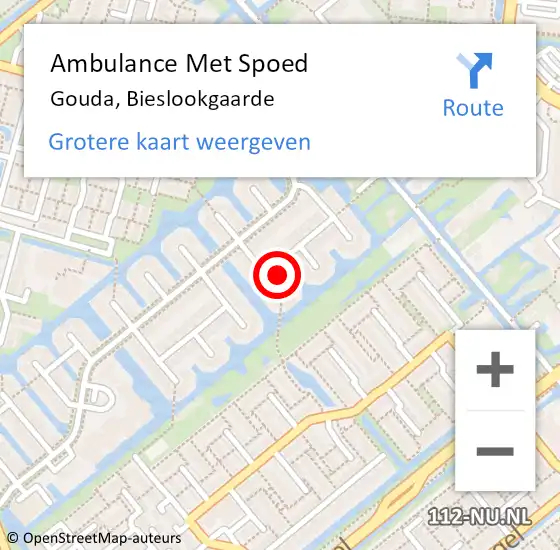 Locatie op kaart van de 112 melding: Ambulance Met Spoed Naar Gouda, Bieslookgaarde op 4 juli 2016 18:21