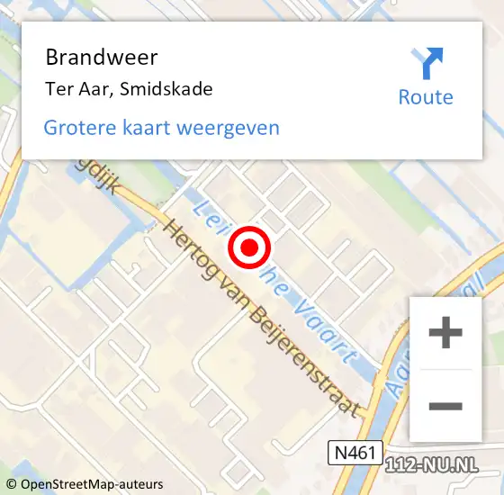 Locatie op kaart van de 112 melding: Brandweer Ter Aar, Smidskade op 4 juli 2016 19:45