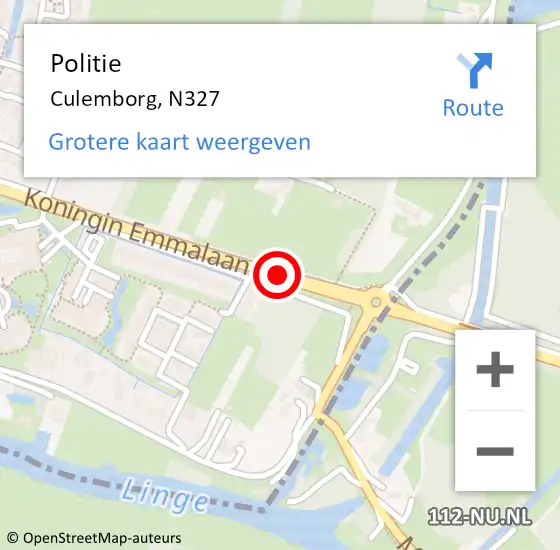 Locatie op kaart van de 112 melding: Politie Culemborg, N327 op 4 juli 2016 20:14