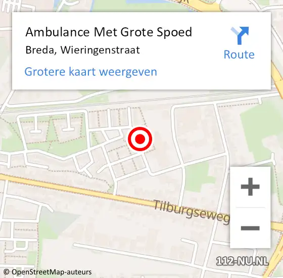 Locatie op kaart van de 112 melding: Ambulance Met Grote Spoed Naar Breda, Wieringenstraat op 4 juli 2016 21:26