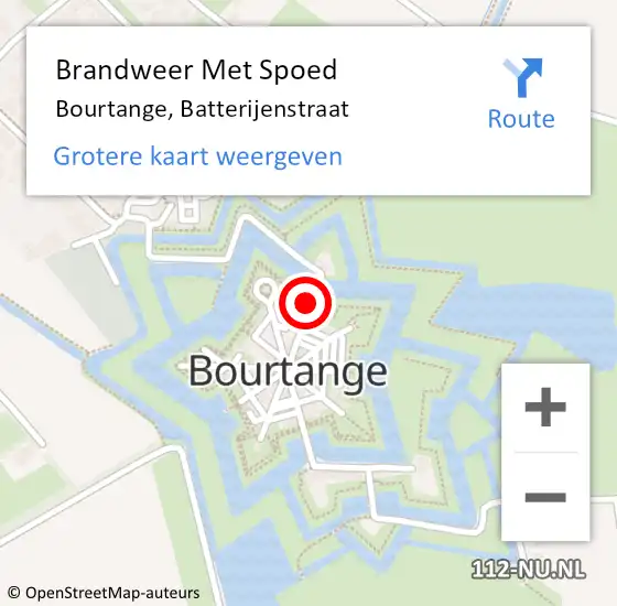 Locatie op kaart van de 112 melding: Brandweer Met Spoed Naar Bourtange, Batterijenstraat op 5 juli 2016 01:10