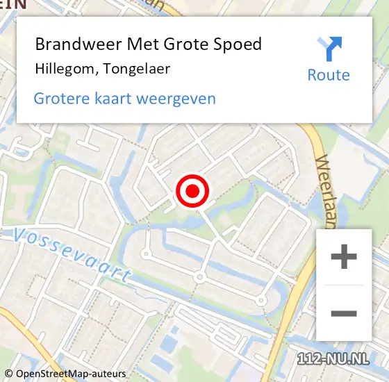 Locatie op kaart van de 112 melding: Brandweer Met Grote Spoed Naar Hillegom, Tongelaer op 5 juli 2016 01:13