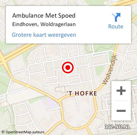 Locatie op kaart van de 112 melding: Ambulance Met Spoed Naar Eindhoven, Woldragerlaan op 5 juli 2016 02:30