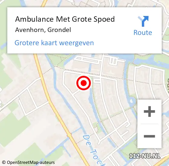 Locatie op kaart van de 112 melding: Ambulance Met Grote Spoed Naar Avenhorn, Grondel op 5 juli 2016 07:06