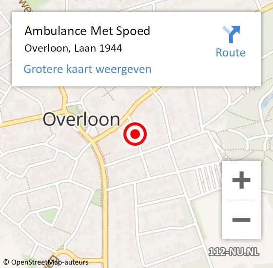 Locatie op kaart van de 112 melding: Ambulance Met Spoed Naar Overloon, Laan 1944 op 5 juli 2016 07:32