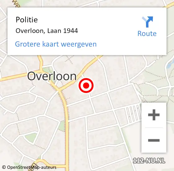 Locatie op kaart van de 112 melding: Politie Overloon, Laan 1944 op 5 juli 2016 07:35