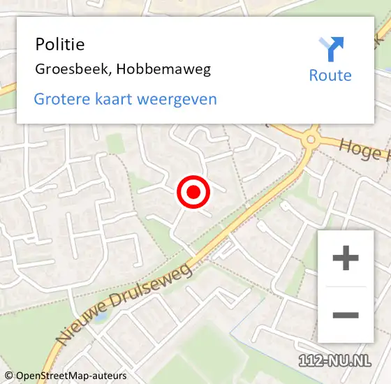 Locatie op kaart van de 112 melding: Politie Groesbeek, Hobbemaweg op 5 juli 2016 08:54