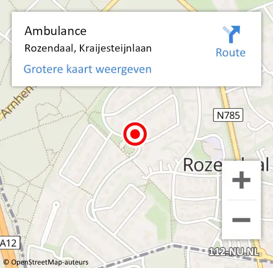 Locatie op kaart van de 112 melding: Ambulance Rozendaal, Kraijesteijnlaan op 5 juli 2016 09:03