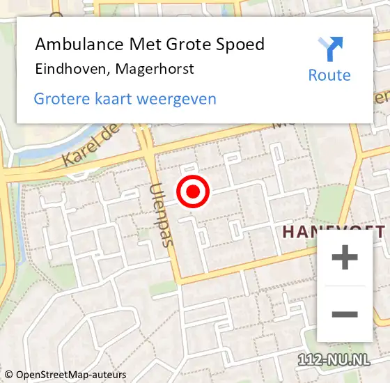 Locatie op kaart van de 112 melding: Ambulance Met Grote Spoed Naar Eindhoven, Magerhorst op 5 juli 2016 09:20