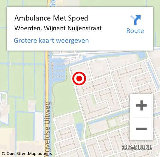 Locatie op kaart van de 112 melding: Ambulance Met Spoed Naar Woerden, Wijnant Nuijenstraat op 5 juli 2016 10:20