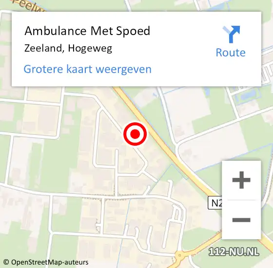 Locatie op kaart van de 112 melding: Ambulance Met Spoed Naar Zeeland, Hogeweg op 5 juli 2016 11:07