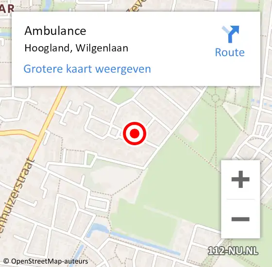 Locatie op kaart van de 112 melding: Ambulance Hoogland, Wilgenlaan op 5 juli 2016 11:58