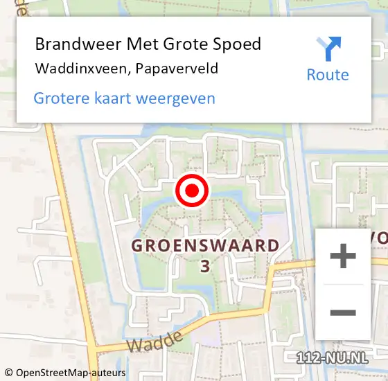 Locatie op kaart van de 112 melding: Brandweer Met Grote Spoed Naar Waddinxveen, Papaverveld op 5 juli 2016 12:39