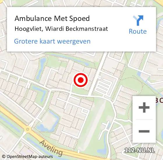 Locatie op kaart van de 112 melding: Ambulance Met Spoed Naar Hoogvliet, Wiardi Beckmanstraat op 5 juli 2016 12:56