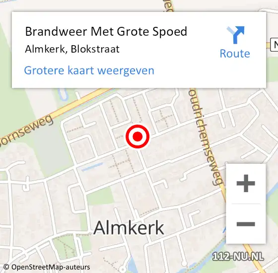 Locatie op kaart van de 112 melding: Brandweer Met Grote Spoed Naar Almkerk, Blokstraat op 5 juli 2016 13:01