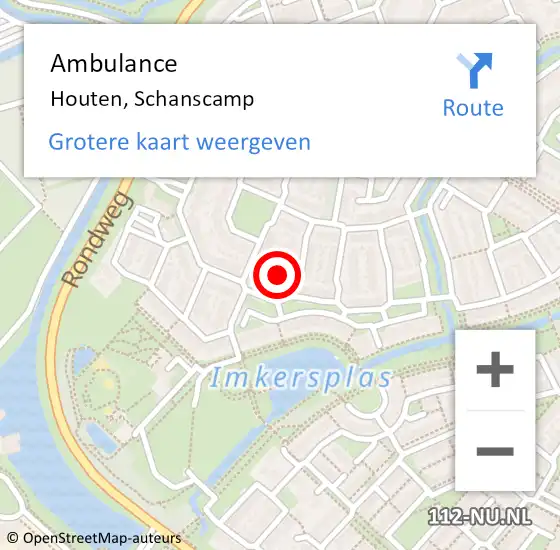 Locatie op kaart van de 112 melding: Ambulance Houten, Schanscamp op 5 juli 2016 13:46