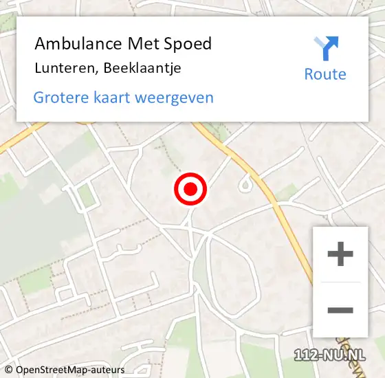 Locatie op kaart van de 112 melding: Ambulance Met Spoed Naar Lunteren, Beeklaantje op 5 juli 2016 13:48