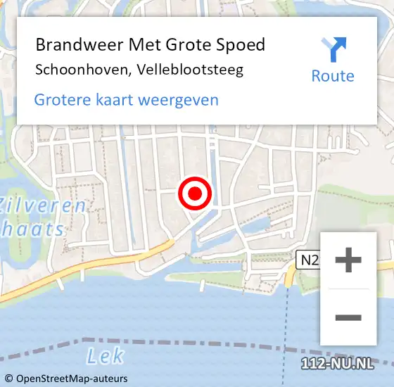 Locatie op kaart van de 112 melding: Brandweer Met Grote Spoed Naar Schoonhoven, Velleblootsteeg op 5 juli 2016 14:15