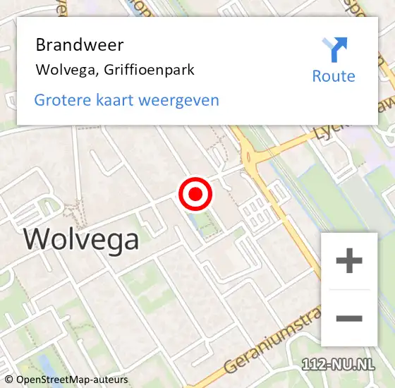 Locatie op kaart van de 112 melding: Brandweer Wolvega, Griffioenpark op 5 juli 2016 14:21