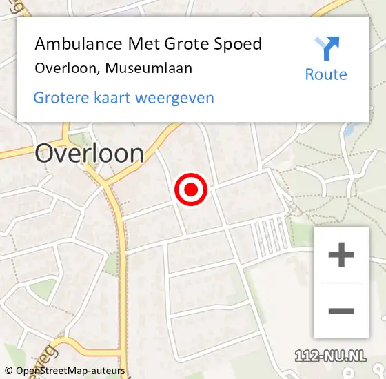 Locatie op kaart van de 112 melding: Ambulance Met Grote Spoed Naar Overloon, Museumlaan op 5 juli 2016 15:21