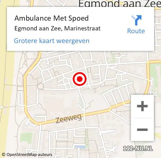 Locatie op kaart van de 112 melding: Ambulance Met Spoed Naar Egmond aan Zee, Marinestraat op 5 juli 2016 15:42