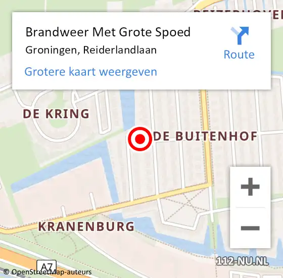 Locatie op kaart van de 112 melding: Brandweer Met Grote Spoed Naar Groningen, Reiderlandlaan op 5 juli 2016 16:18
