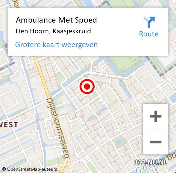 Locatie op kaart van de 112 melding: Ambulance Met Spoed Naar Den Hoorn, Kaasjeskruid op 5 juli 2016 18:40