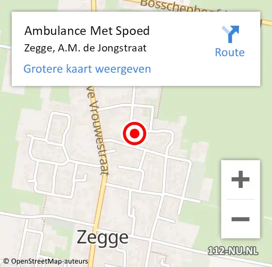 Locatie op kaart van de 112 melding: Ambulance Met Spoed Naar Zegge, A.M. de Jongstraat op 5 juli 2016 20:45
