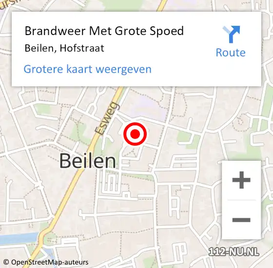 Locatie op kaart van de 112 melding: Brandweer Met Grote Spoed Naar Beilen, Hofstraat op 5 juli 2016 22:37