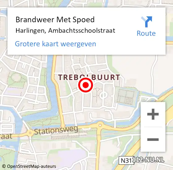 Locatie op kaart van de 112 melding: Brandweer Met Spoed Naar Harlingen, Ambachtsschoolstraat op 6 juli 2016 00:06