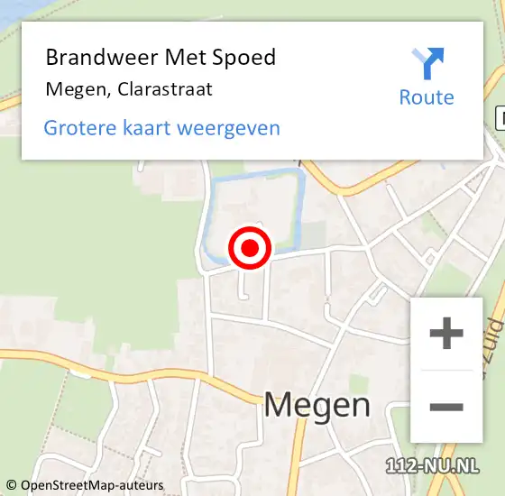 Locatie op kaart van de 112 melding: Brandweer Met Spoed Naar Megen, Clarastraat op 6 juli 2016 03:44